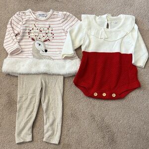 Baby Deer Sweater Set with Red Knit Onesie